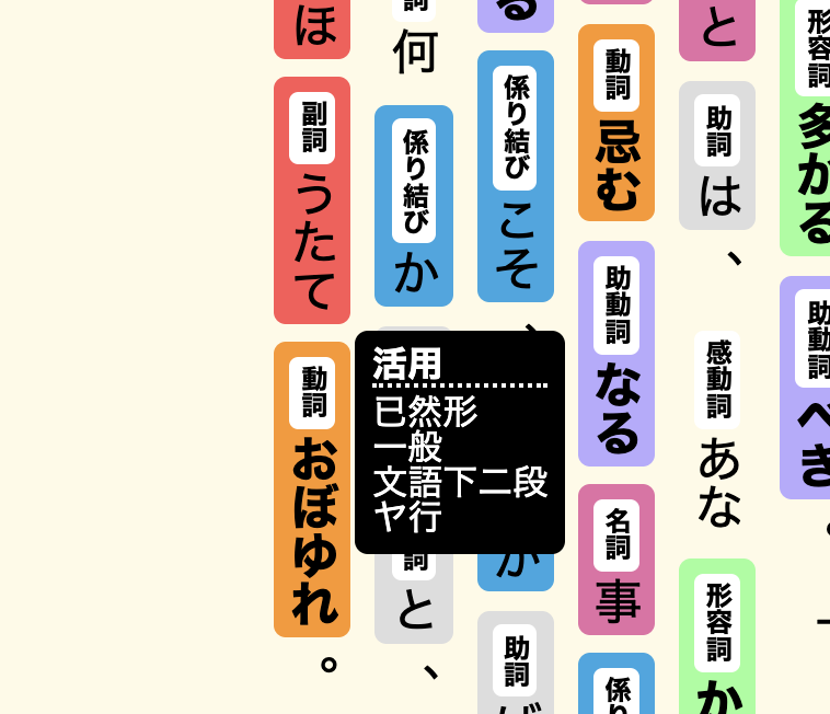 Taichi Kato こんな感じで言葉にホバーすると お 係り結びである こそ の後に来る動詞の活用はやっぱ已然形なんだ と変に納得したりします