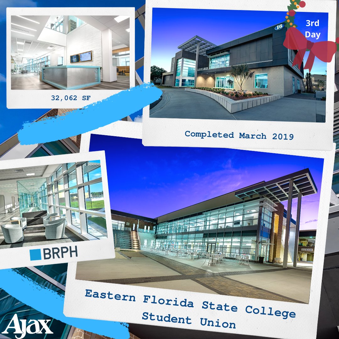 AjaxBuilding's tweet photo. #12DaysofAjax Project #3 - The @EasternFlorida Student Union with @BRPH_AEC This 32,062 SF facility has space for student govt, activities, computer, study/ advising rooms & food court. It also houses the EFSC Career Planning & Development Center #TeamAjax #YearinReview https://t.co/Bl3N1UHQSO