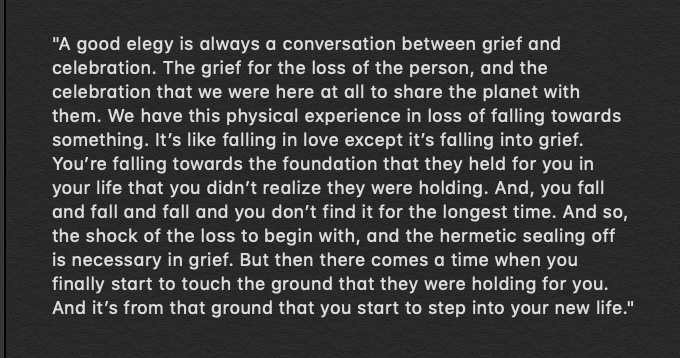 MacCombie's tweet image. This came this morning as I listened to David Whyte interviewed by Krista Tippet. Loss and grief come in so many forms, and at the root of all of them is love - if we didn't love the person who has left in the first place, we would have no loss to mourn: