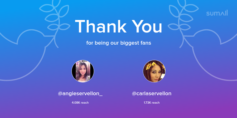 Our biggest fans this week: angieservellon_, carlaservellon. Thank you! via sumall.com/thankyou?utm_s…