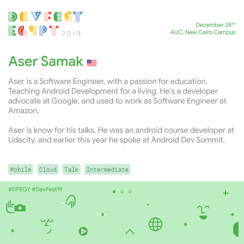 DevFestEgypt's tweet photo. Android Enterprise adoption is growing across the globe. Learn more with the one and only @AserSamak 

We've all seen Aser at Android Summit and we're honoured to have his talk at our event🎙

🎯Registration Form: https://t.co/kZQohwA1sO

#DFEGY
#DevFest19
#EgyptDevFest19 https://t.co/LxHb6nYyp7