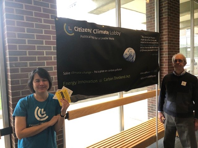 AnnArborCCL's tweet photo. Our awesome volunteers are ready to talk with folks attending @GreatLakesPeck's #ClimateChange talk at #SaturdayMorningPhysics this morning @UMich @UMSEAS!  Stop by and learn how you can make an impact! 
#GrassrootsClimate https://t.co/TDMBjBUJNU