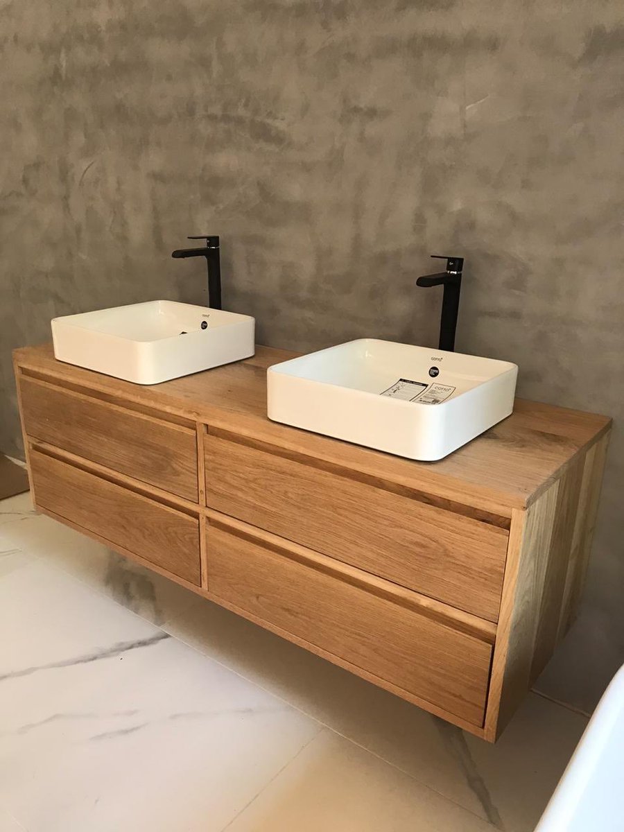 Coney Collective On Twitter We Just Installed A French Oak Double Floating Vanity Unit Love The Rich Texture And Colour Against The Matt Cement Wall Https Tco R1lkkkf4wa Vanity Bathroom Interiordesigners Sustainabledesign Frenchoak