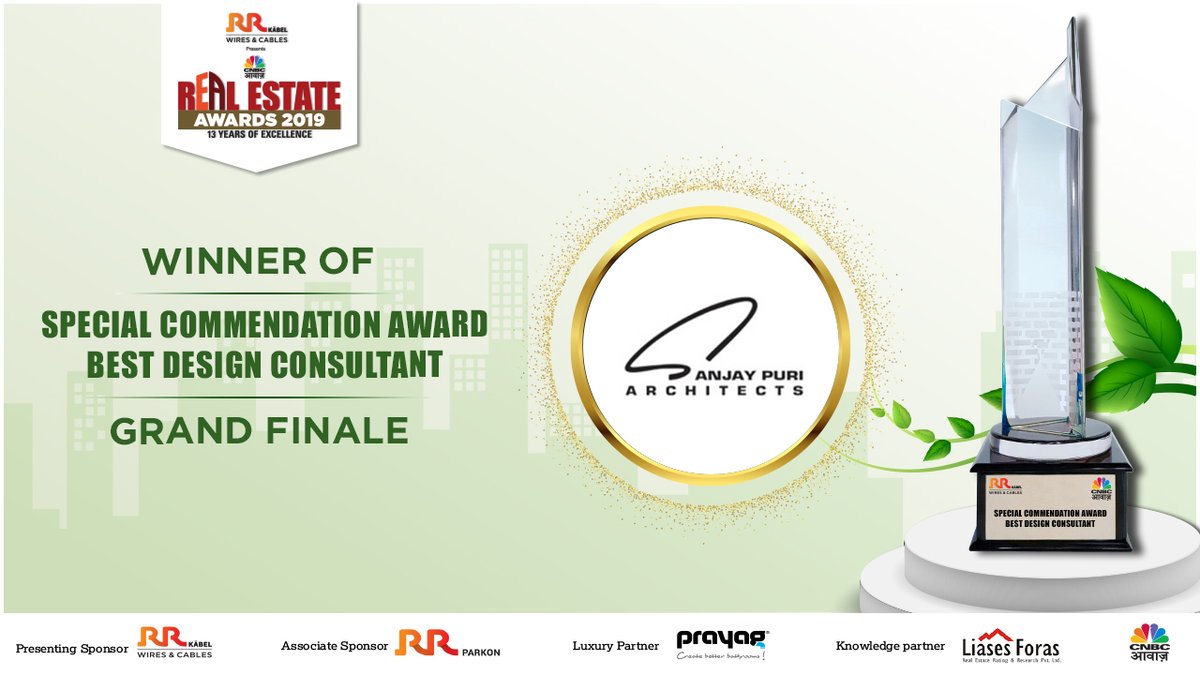 #SanjayPuriArchitects wins “Special Commendation Award For Best Design Consultant” at RR Kabel presents the 13th CNBC-AWAAZ Real Estate Awards, Grand Finale.

#RealEstateAwards

<a href="/CNBC_Awaaz/">CNBC-AWAAZ</a> 
@_RRGlobal