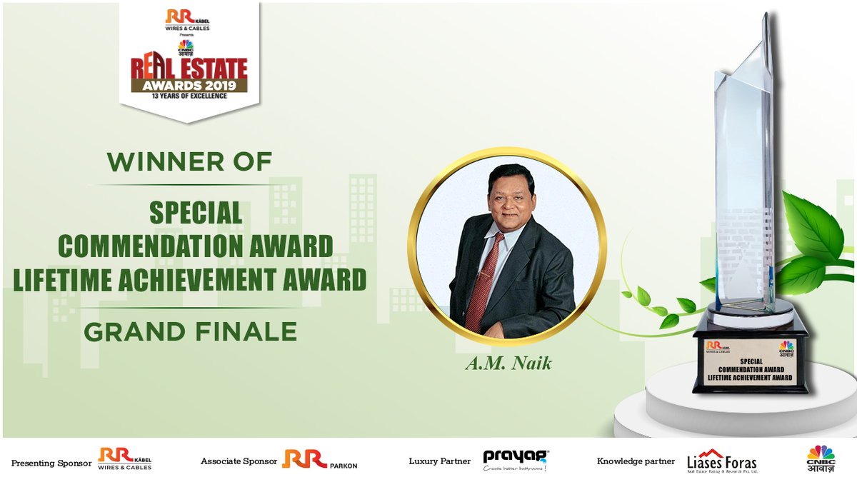 A M Naik, Chairman, Larsen &amp; Toubro wins “Special Commendation Award For Lifetime Achievement” at RR Kabel presents the 13th CNBC-AWAAZ Real Estate Awards, Grand Finale.

#RealEstateAwards

<a href="/CNBC_Awaaz/">CNBC-AWAAZ</a>
@_RRGlobal