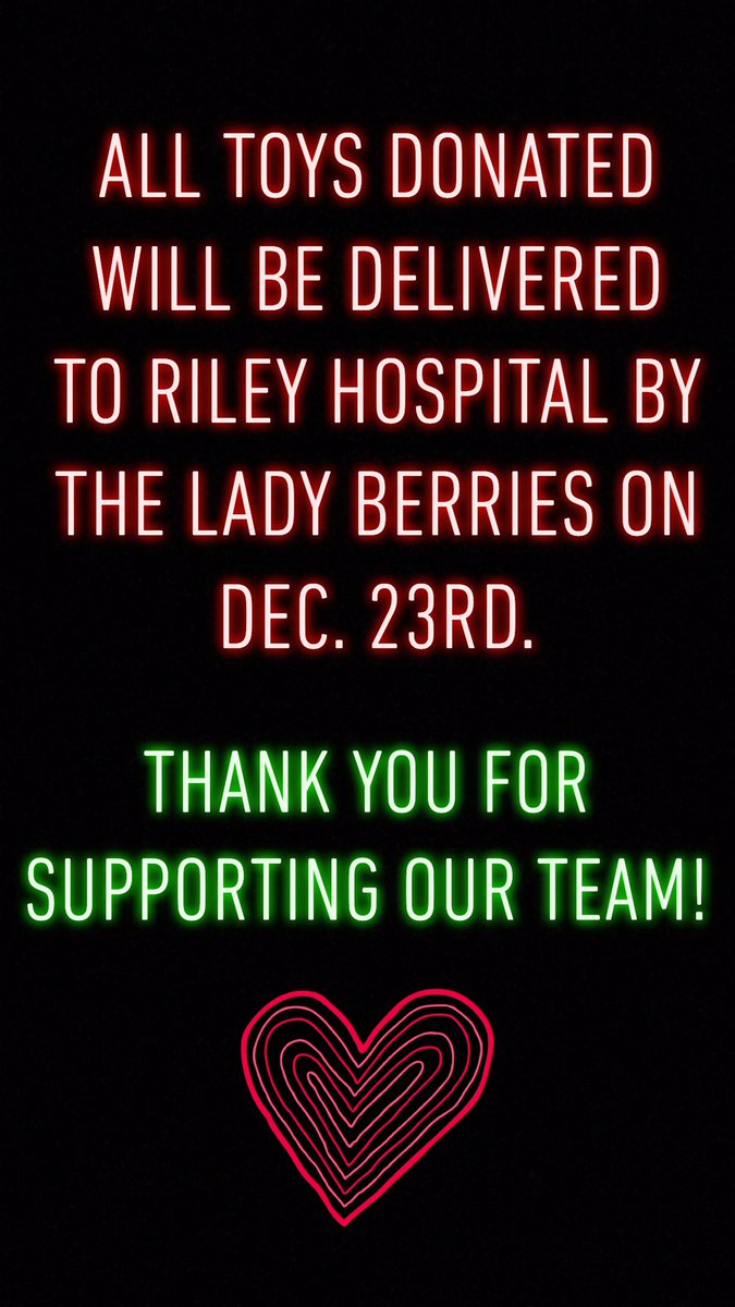 Last big push to promote our toy drive tonight! Our girls invite you to our game vs LaVille tonight—JV tips at 6pm in the Berry Bowl. Bring in a new infant light up toy and/or Lego set and receive an awesome shirt! All toys will be delivered to Riley Hospital🖤❤️🖤 RT, please!
