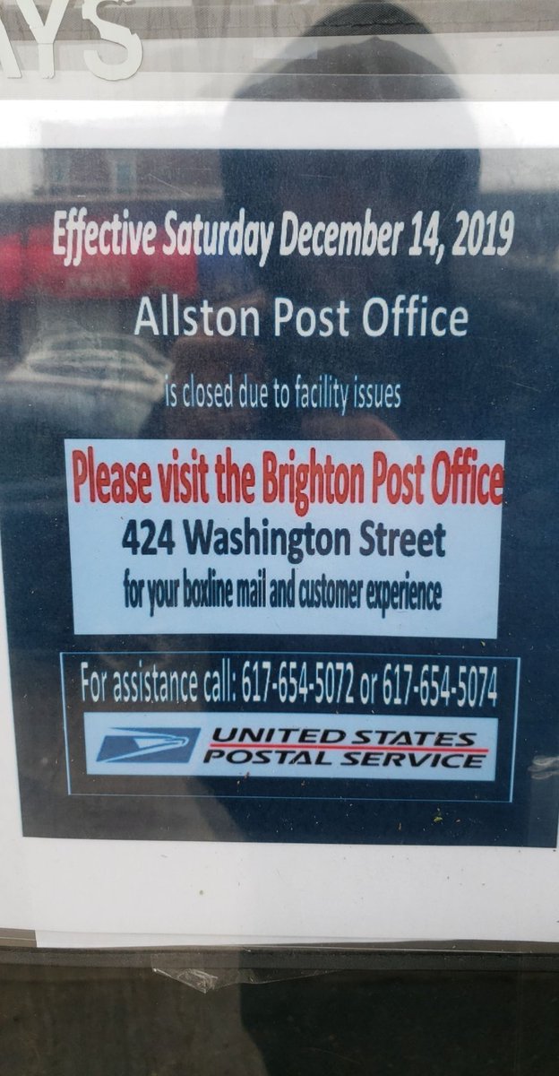 FYI the allston post office is closed, posting so no one walks a mile to it in the rain like I just did ๐
CC: @allstonratcity