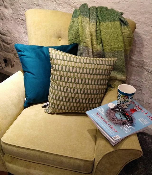 Today's colour combo - shades of green and blue🎄 #greeninteriors #greeninteriorstyle #blueinteriors #cushions #cushionstyle #accentchair #beautifulthrows #softfurnishingsuk #hygge #cosycorner #cosycornerofmyhome #accentsforthehome #softfurnishings #livingroomidea #colourfuli…