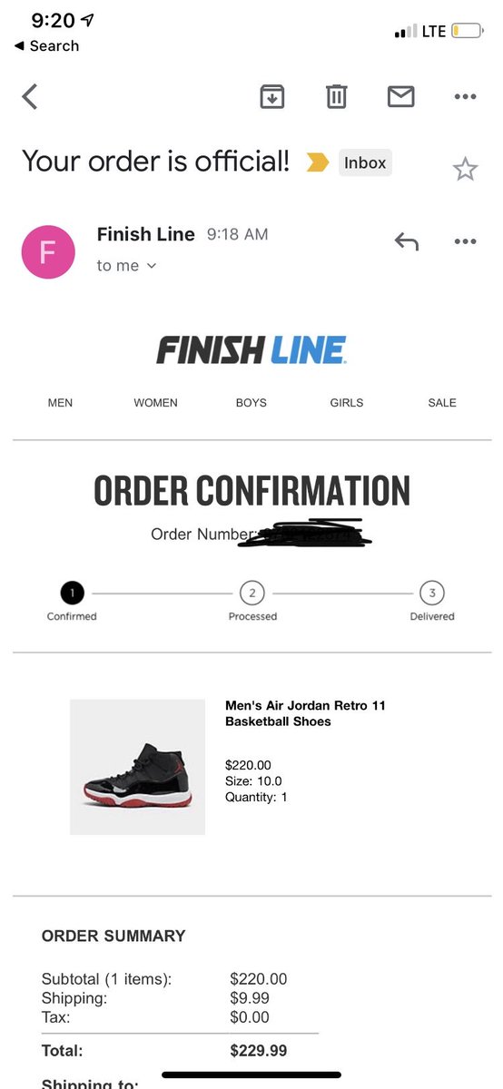 finish line order