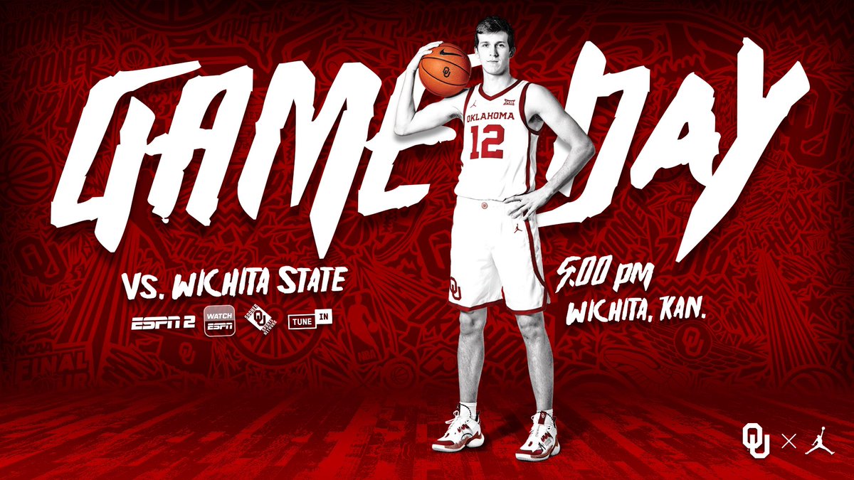 OU_MBBall's tweet image. Gameday in the Sunflower State. 

🆚 Wichita State
🏟 INTRUST Bank Arena
⏰ 5 p.m. CT
📺 ESPN2 
🔗 bit.ly/2PkkcO7