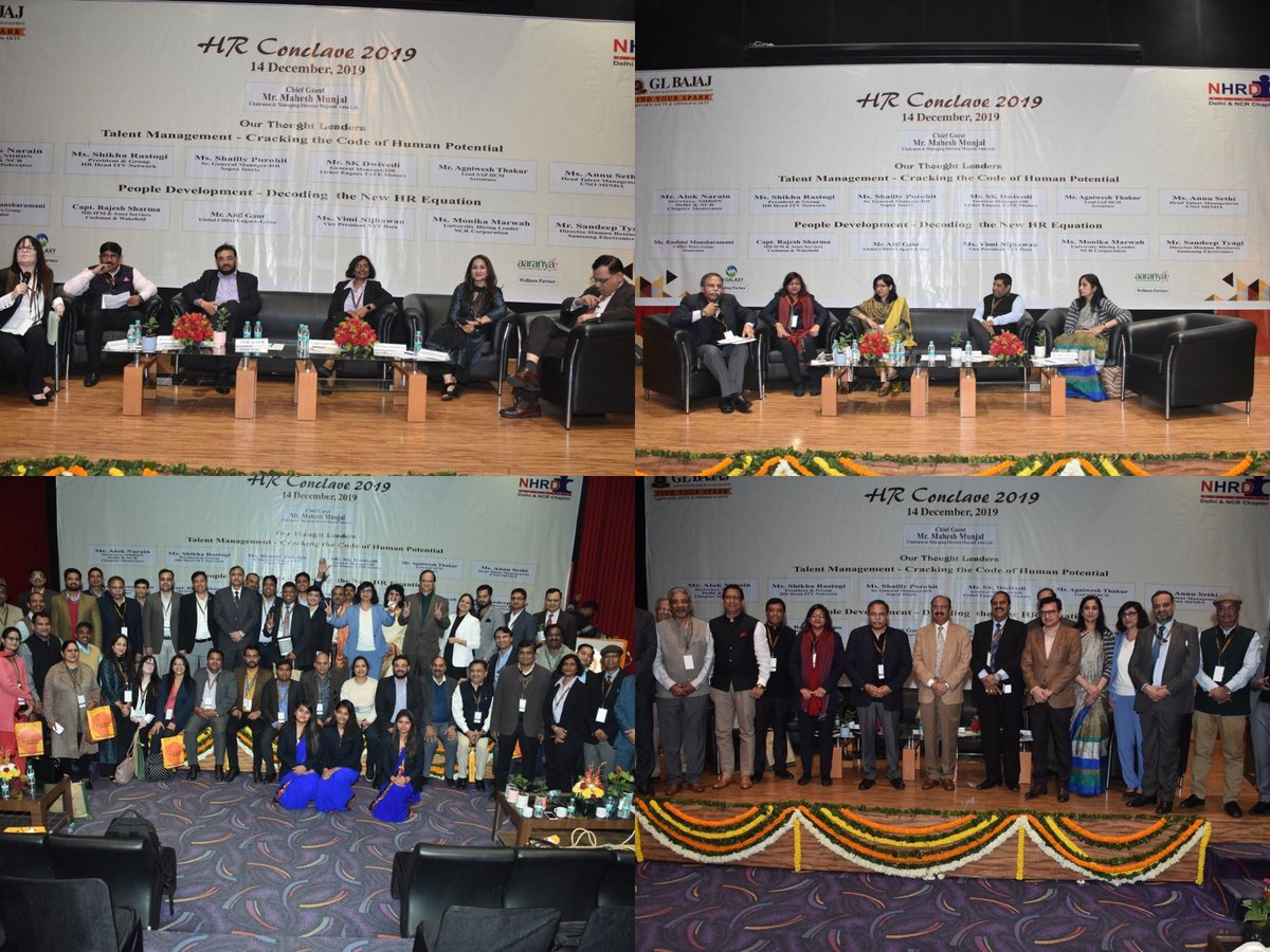 NHRDN_NCR's tweet photo. Two #Great #Panel #Discussions on topics ‘#TalentManagement – #Cracking the #Code of #HumanPotential’ and ‘#PeopleDevelopment – #Decoding the New #HREquation’ in #HRConclave organised by @glbajaj and @NHRDN_NCR @PremSingh_HR @mamtalw @aloknarain @PrasuonTripathi @ajayprasadhrcx1 https://t.co/dzsbieNaZa