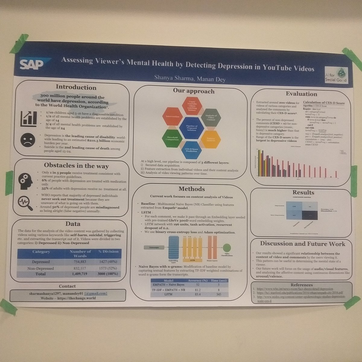Shanya Sharma (@evolvedeve) on Twitter photo I'll be presenting our poster on assessing viewer's mental health by analysing YouTube videos at AI for Social Good workshop at #NeurIPS2019! Drop by if you’re around! Poster sessions at 9:35-10:30 AM and 3:30-4:15 PM East MR11,12 - with <a href="/manandey/">Manan Dey</a> I'll be presenting our poster on assessing viewer's mental health by analysing YouTube videos at AI for Social Good workshop at #NeurIPS2019! Drop by if you’re around! Poster sessions at 9:35-10:30 AM and 3:30-4:15 PM East MR11,12 - with <a href="/manandey/">Manan Dey</a>