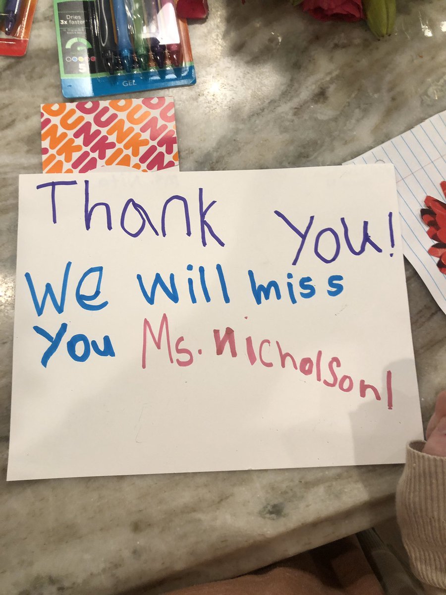 msnicholson_3's tweet photo. It was such a bittersweet day yesterday! I will miss my students and the staff at CLETS. I can’t wait to come back and visit! One more semester till I have my own class! Here is some of the nice stuff they had for me yesterday! #studenteaching https://t.co/BzuTkh3LHr