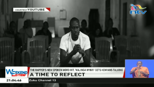 ntvkenya's tweet photo. Music and art have often been referred to as the mirror of society. King Kaka, released his new hit, #WajingaNyinyi, it got the nation talking. The spoken-word piece covers various ills facing the country, and calling out leaders and Kenyans alike, to reflect.

#NTVWeekendEdition https://t.co/bOMfddSVdC
