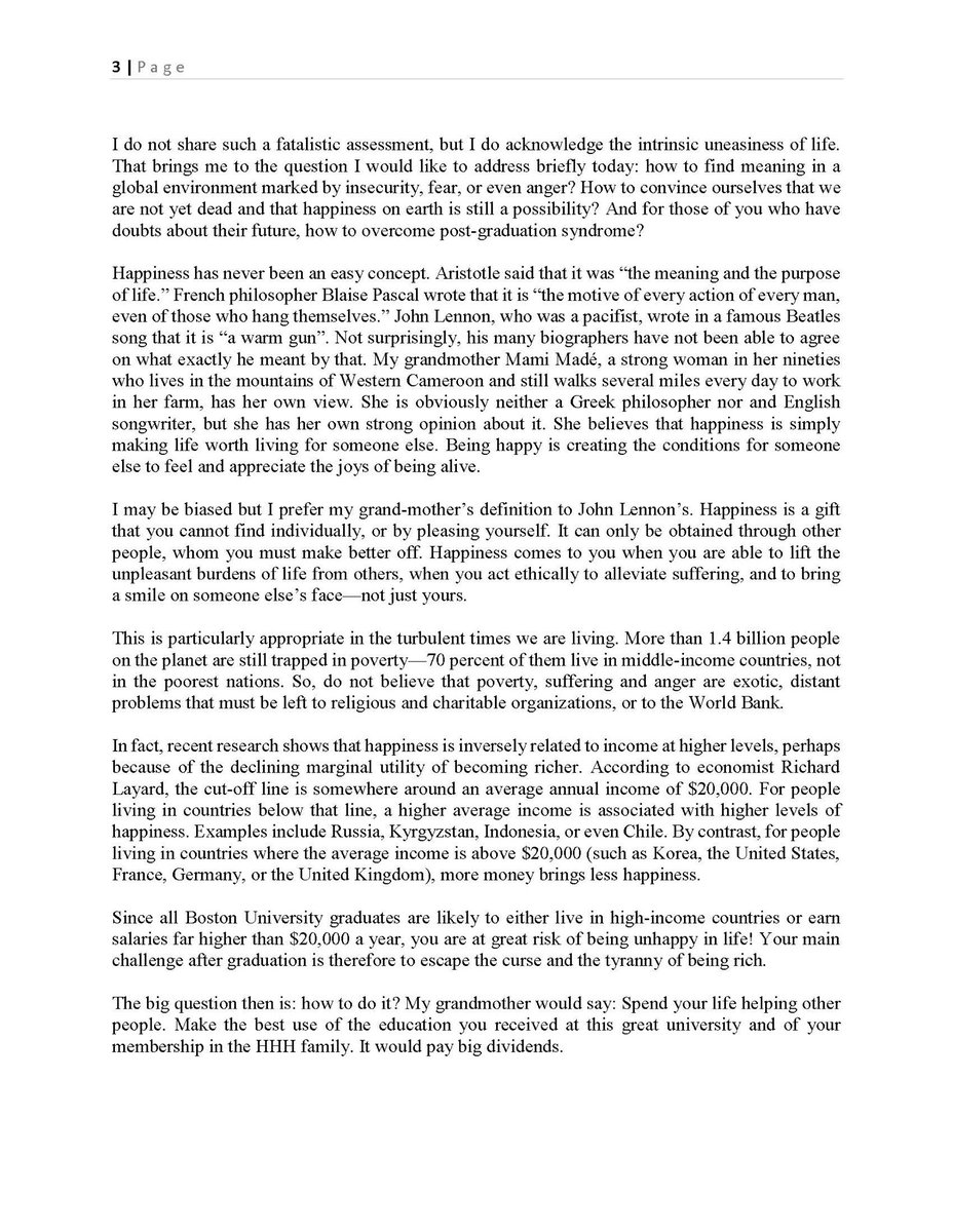 CelestinMonga's tweet image. Congratulations to all the December #graduates.
“The challenge of happiness: post-graduation citizenship.” That was the title of my speech to Boston University’s Humphrey Fellows. Excerpts. #Graduation2019