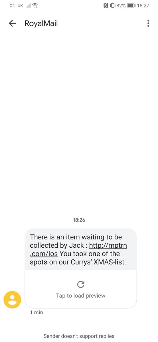 Petch_J93's tweet photo. @RoyalMail i have recieved this text i assume its a scam https://t.co/gS00oV5QFg