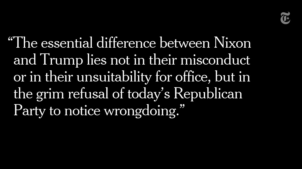 NickKristof's tweet image. My Sunday column: What’s Different About This Impeachment: The difference with Watergate is not the severity of the offense, but rather one party's rejection of reality nyti.ms/38BQrQk