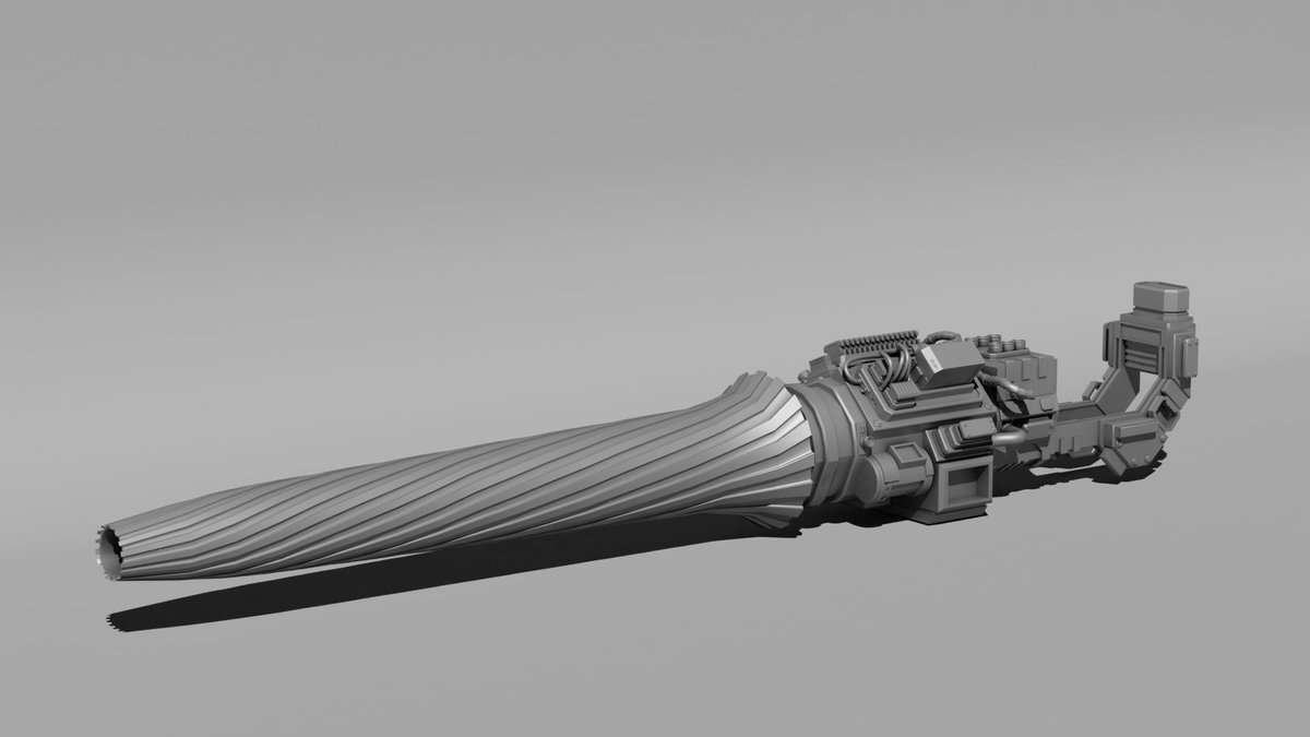 Chiusan2's tweet image. the buster gun is finished. hard surface modelling is a lot of fun. i mixed the lance of valkyria with the gun of black rock shooter 

#blender #scifi #3dart