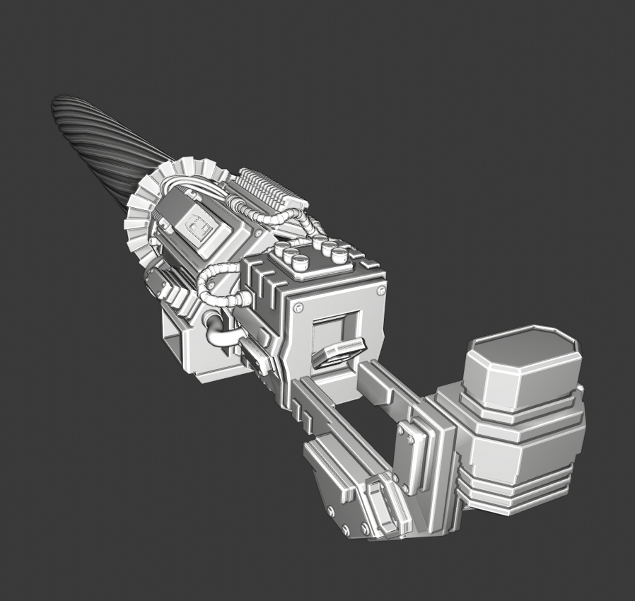 Chiusan2's tweet image. the buster gun is finished. hard surface modelling is a lot of fun. i mixed the lance of valkyria with the gun of black rock shooter 

#blender #scifi #3dart