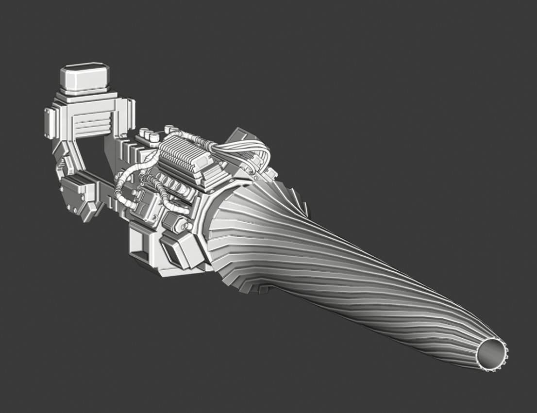 Chiusan2's tweet image. the buster gun is finished. hard surface modelling is a lot of fun. i mixed the lance of valkyria with the gun of black rock shooter 

#blender #scifi #3dart