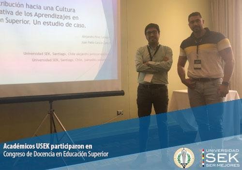 Los académicos de nuestra casa de estudios presentaron en la oportunidad el desarrollo de la estrategia de la Unidad de Curriculum y Evaluación USEK, a través del estudio “Contribución hacia una cultura evaluativa de los aprendizajes en Educación Superior. Un estudio de caso”.