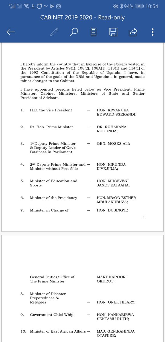 Joseph Okia On Twitter The New Cabinet List Is Out Some Minor