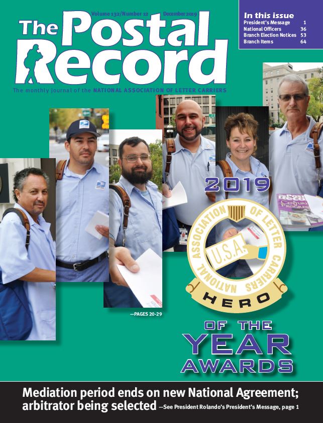 NALC_National's tweet photo. The December edition of The Postal Record is out!

This month's issue features a special article on the 2019 NALC Heroes of the Year, an African American History Museum founded by one of our members and much more!

Link: https://t.co/DU10xVP18C #NALC #PostalRecord https://t.co/GE7rpejHAb