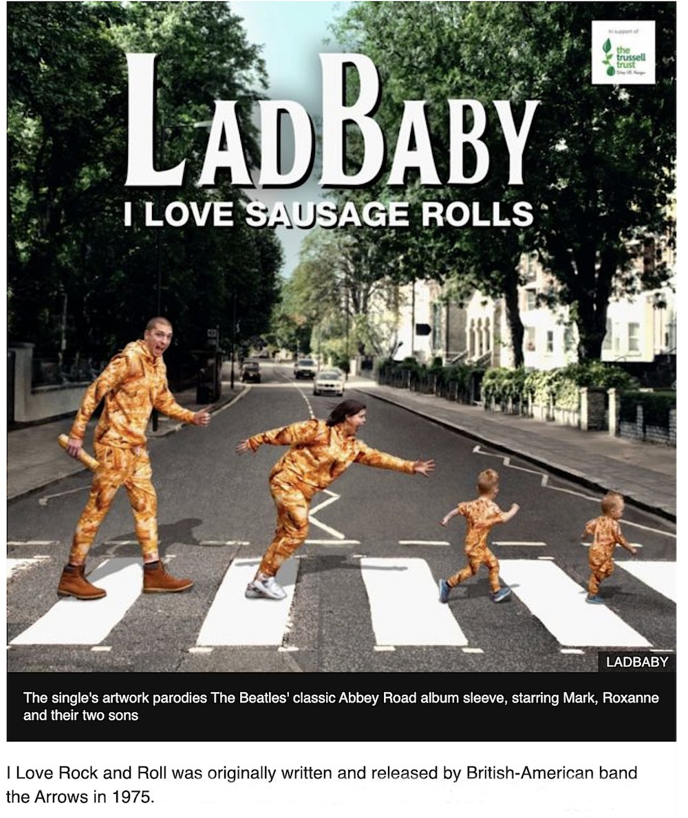 TheAleecat's tweet photo. Congratulations to LadBaby making a debut at #1 in the UK iTunes charts with a parody of my old Arrows song from 1975  "I Love Rock N Roll" as "I Love Sausage Rolls"! When I wrote it  back then I could never have imagined this!  #ladbaby #ladbabyofficial #ilovesausagerolls https://t.co/YWRfm2D3Kx