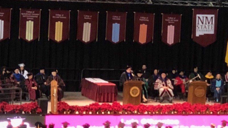 NMSUVPR's tweet photo. Delivering today's Commencement address @NMSU Fall 2019 graduation. From where I stood, looking at our students, the future is bright!  #StudentSuccess @nmsu_aces @nmsu_arts_sci @nmsucob @nmsu_education @NMSU_engineer https://t.co/iJuQ1FpVFh