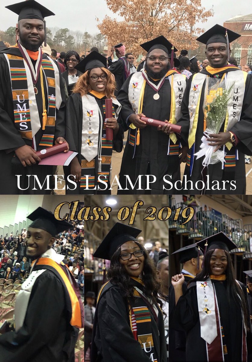 UMES_LSAMP's tweet photo. Congratulations to all #UMES19 graduates including #UMES #LSAMP scholars, Ayobami @AyobamiOladapo3, Shakuria @DavisShakuria, Mark @bossla1321 , Oliver, Axel @axel_biko, Angel, and Cheresh. @USM_LSAMP @UMESNews @UofMaryland https://t.co/uQPdu7E3fg