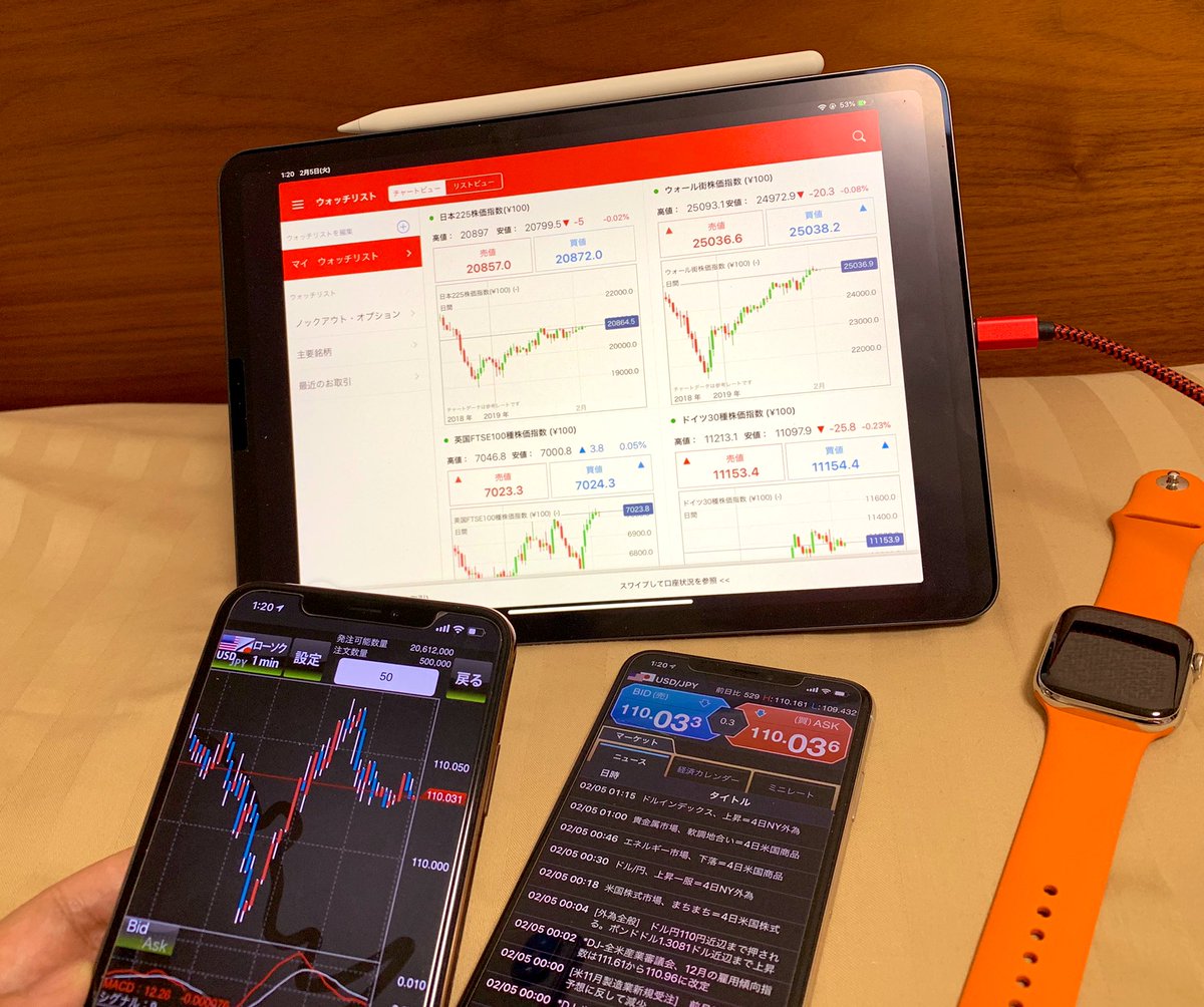 前に投稿したけど、トレード環境、ほぼ一緒や ベッドの上、iPadにスマホ2台 https://t.co/PsYQ77qLaj