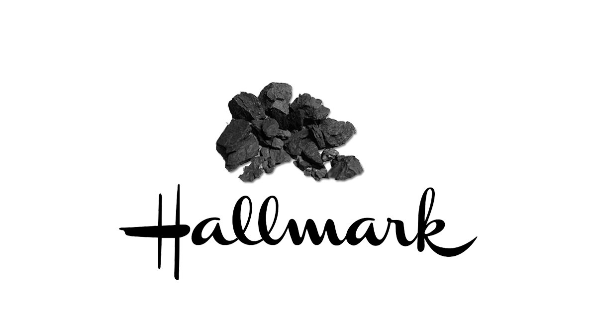 Lump of coal on top of Hallmark's logo