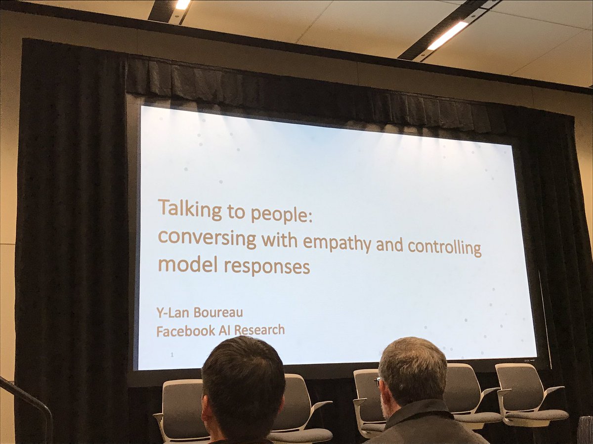 julia_kiseleva's tweet image. Great talk by Y-Lan Boureau on designing emphatic chatbots at #ConvAI workshop at #NeurIPS2019