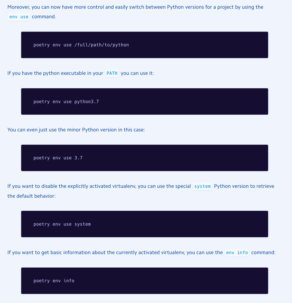 Examples of poetry command line executable syntax