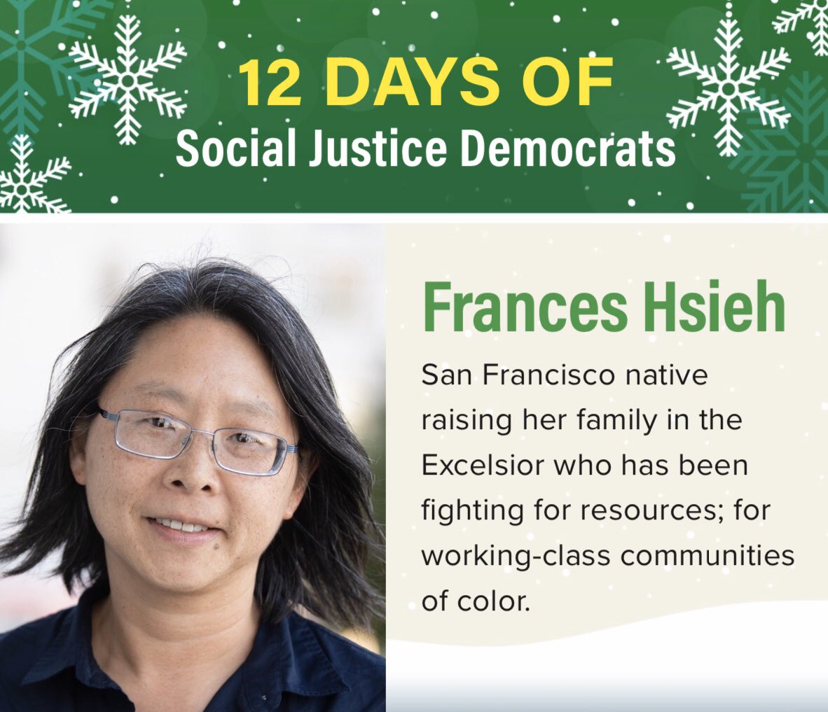 SFDems4Justice's tweet photo. On the 2nd day of “12 Days of Social Justice Democrats”, we have AD 17 Candidates, Frances Hsieh and Hillary Ronen. Be sure to vote on March 3, 2020! https://t.co/4aNjONCj1E