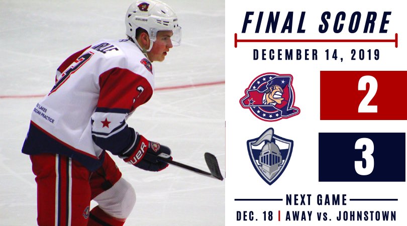 Another close battle as we drop today’s contest in overtime. 

Connor Carlile and Noah Finstrom scored our goals today, while Jon Howe was in net. 

Next up, we’ll make a quick stop in Johnstown on Wednesday before returning home next weekend. 

#LetsGoRebels