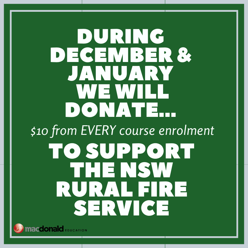 We would like to announce that $10 from every course enrolment made in December 2019 and January 2020 will be donated to assist our Firies 👩‍🚒👩‍🚒

We hope everyone is staying safe this bushfire season.