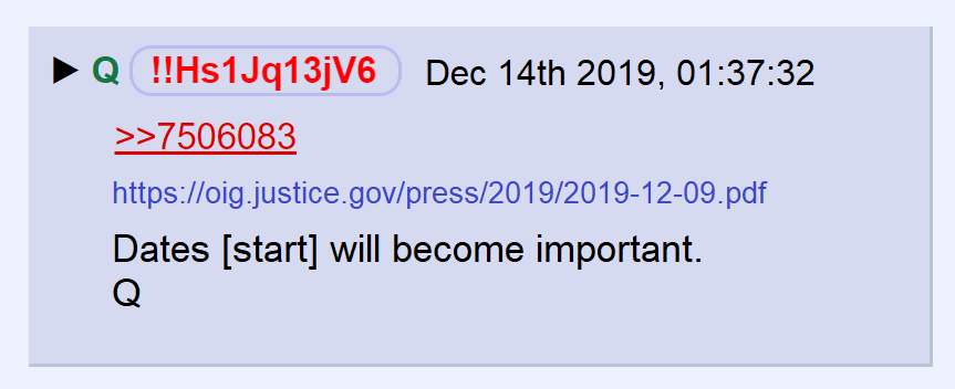 33) The dates Q posted about FISA surveillance will be important in the future. Dates will provide further proofs.