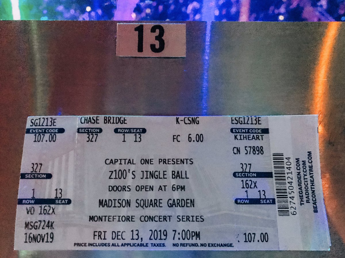 katesfreckles's tweet photo. Hey guys. Just wanted to tell y‘all that I’m in NYC. I went to MSG yesterday just for fun and there I met a kind New Yorker who had a spare ticket for the Jingle Ball. I got to see Taylor guys. And my seat was number 13. You can’t make this up 😭😭😭 my emotions ahhhhhhh https://t.co/JY1Ej7Ory6
