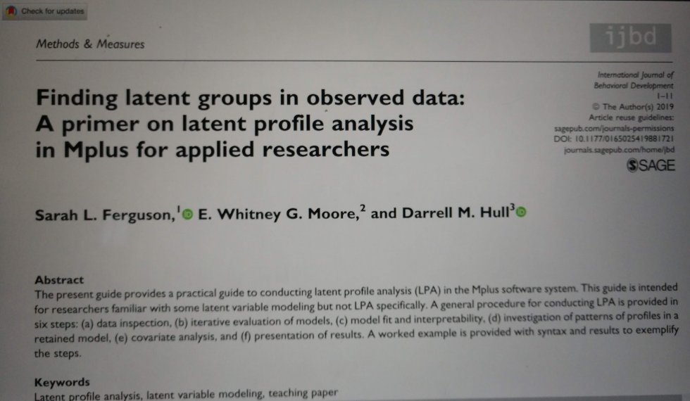 Check out our recent pub in IJBD on latent profile analysis (LPA) in Mplus