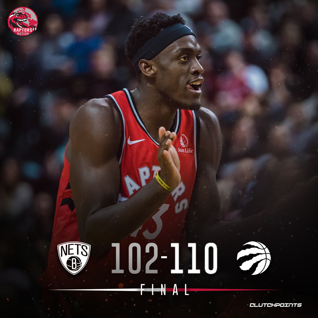 RaptorsNationCP's tweet photo. Make it 5 straight against the Nets! Pascal drops 30 and Norman adds 25 (5 threes) as your Toronto Raptors improve to 17-8 for the season.

#Raptors

HIGHLIGHTS: https://t.co/LkhFYdinE2 https://t.co/B1osszQDNP