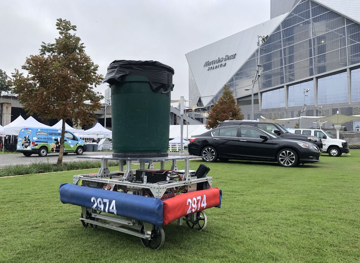 2974walt's tweet image. This is our #recyclebot! We use it to collect recyclable garbage at outreach events and sports games, such as the @atlutd game at the #mercedesbenzstadium above! Thanks to #Novelis, we #crushthecans to #recycleforgood to make a difference!