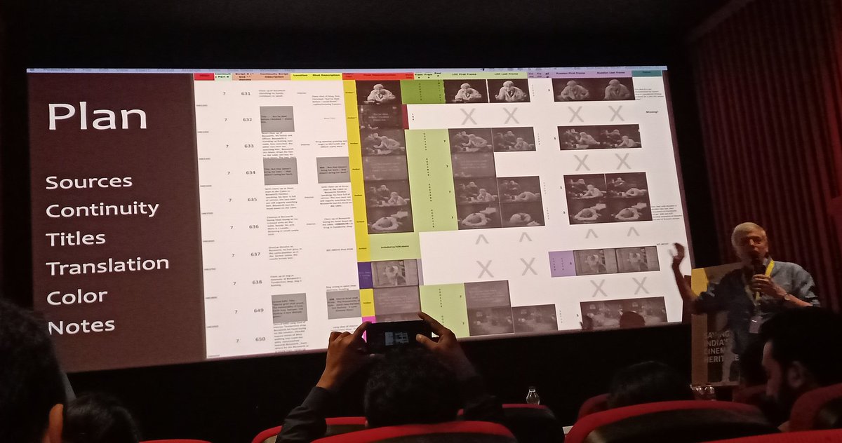 VrundaPathare's tweet image. #Archivists &amp;amp; #restorers love #spreadsheets.🙂 Robert Byrne, #silentera #film #preservationist, talks about how such spreadsheets recording technical details alongwith curatorial notes are important in planning #digitalpreservation of a film. #FPRWI2019 @FHF_Official @fiaf1938