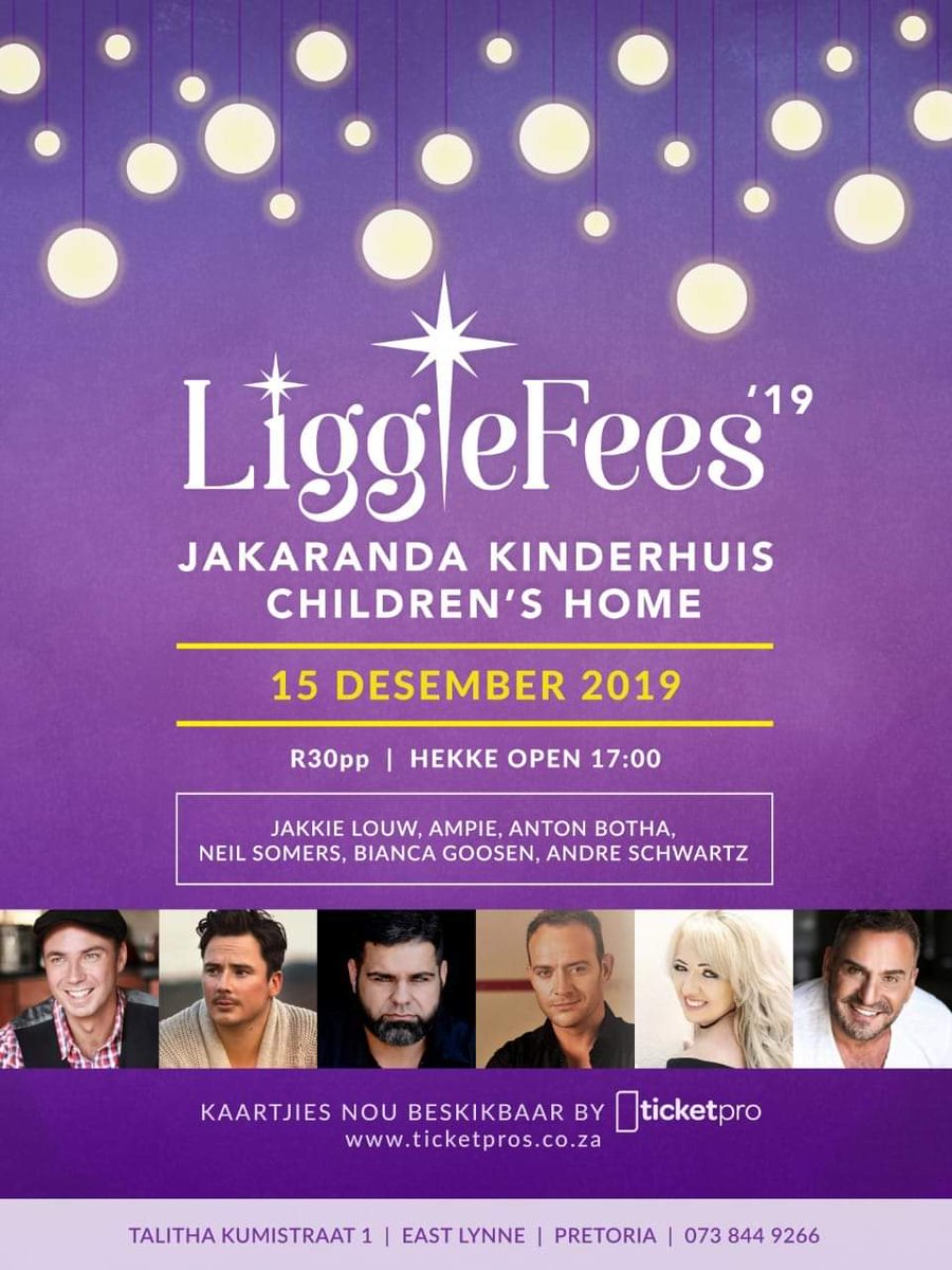 Konsert no 3 vanaand. Moenie uitmis nie !!! Jakaranda Kinderhuis 2019 Liggiefees. Sien jou later ! <a href="/jakkielouw/">Jakkielouwamptelik</a> <a href="/Ampie007/">Ampie</a> <a href="/AntonBotha_musi/">Anton Botha</a> <a href="/somersneil/">NeilSomers</a> <a href="/Andre_Schwartz/">Andre Schwartz</a>
