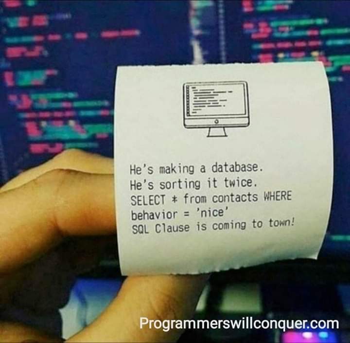 MussMesmari's tweet image. SQL Clause is coming to town!
#100DaysOfXamarin #CodeTidbits30 #100DaysOfCode #301DaysOfCode #DEVcommunity #programminglife #codinglife #programmerhumor