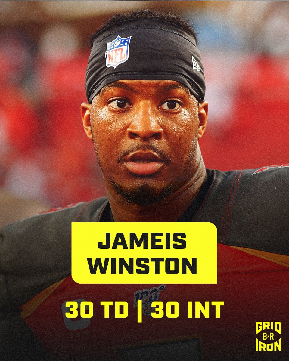 BleacherReport's tweet photo. Jameis ends the 2019 season with a pick-six.

He’s the first player ever with 30 touchdowns and 30 interceptions.

Incredible. @brgridiron https://t.co/I4CNHsjlQG