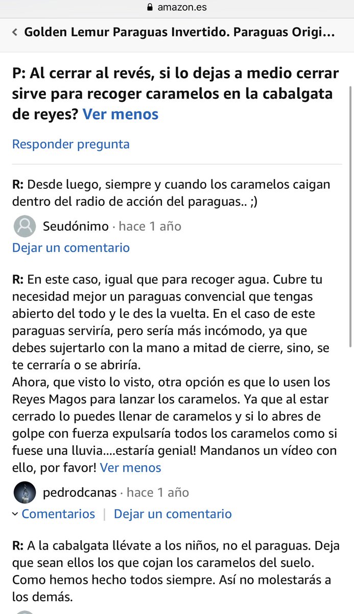 Mónica Anchelergues on Twitter: "Pregunta y respuestas sobre paraguas de esos que abren al revés #vistoenamazon https://t.co/L9UUu3UryN" / Twitter