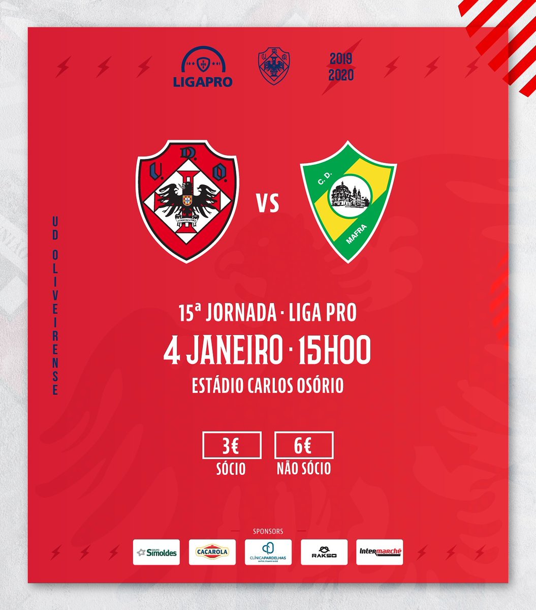 UD_Oliveirense's tweet photo. 🔵🔴
O primeiro jogo de 2020 é na nossa fortaleza.
ℹ️➡️
Recebemos o CD Mafra no nosso Estádio Carlos Osório.
💙
Vamos encher as bancadas de apoio e fé na nossa equipa.
#simoldes #rakso #caçarola #f4samurai #clinicapardelhas #fluidotronica #intermarche #oliveirense #udo #LigaPro https://t.co/hrtPgQyopB