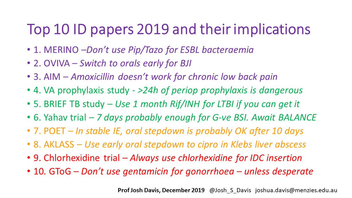 And here is my #top10papers in ID for 2019 in one slide if you can't be bothered reading the whole thread #IDtwitter. Happy new year!