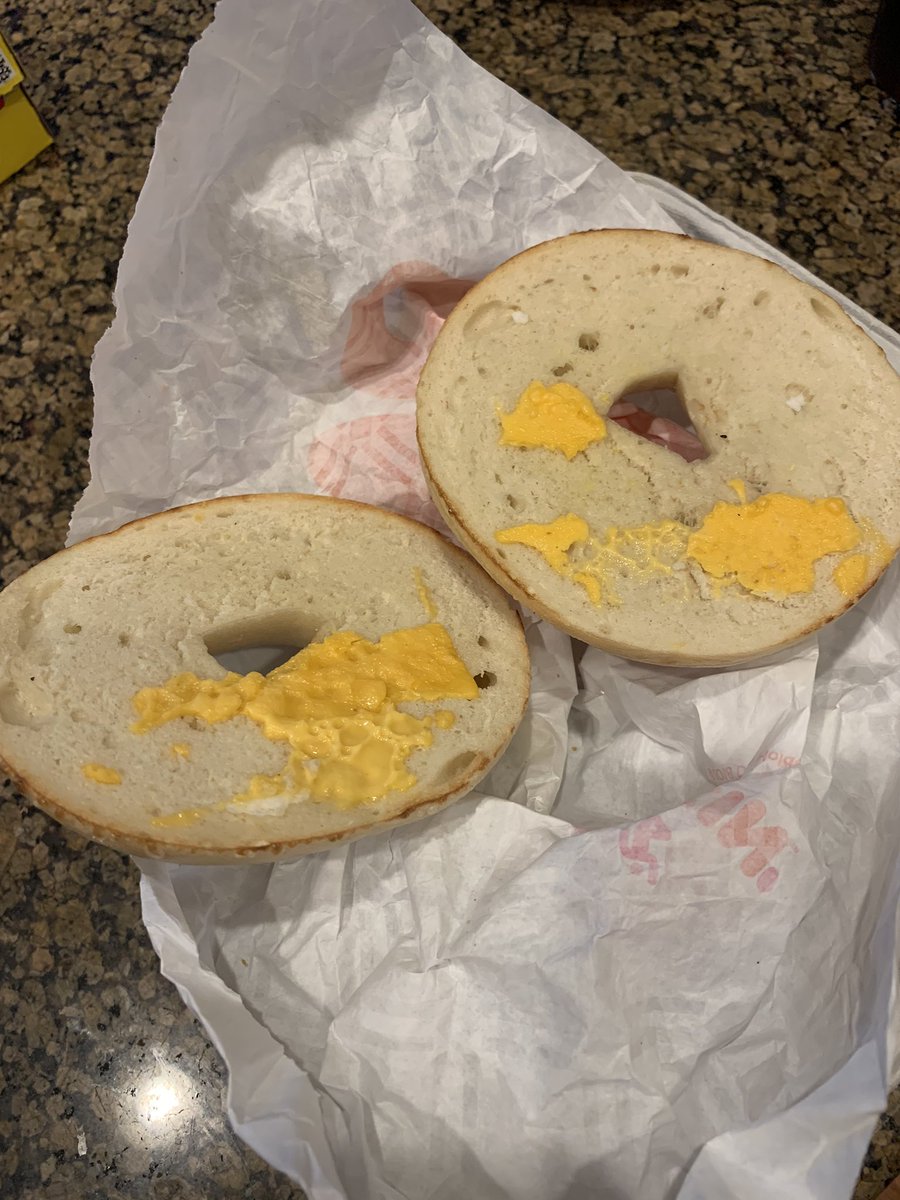 SeanWestaway's tweet photo. @dunkindonuts this was supposed to be a sesame bagel, toasted, with cream cheese. Please contact me, I spent $30 and would like my money back. https://t.co/lT6dvBvOLv